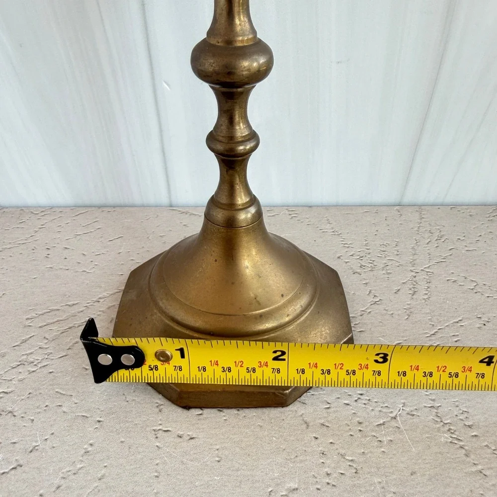 Vintage Solid Brass Candlestick Holders Pair Octagon Base Made in India 6 Inch